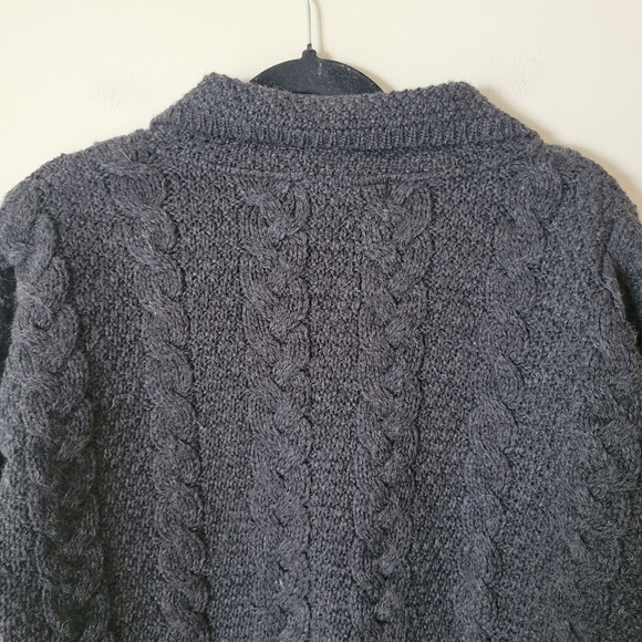 Vintage Aran Merino Wool Cable Knit Fisherman Cardigan Grey - Picture 4 of 8